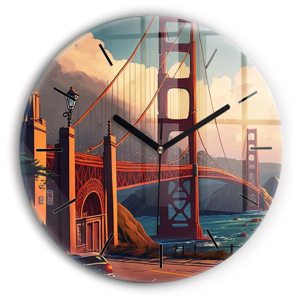 Ceas rotund de perete din sticlă Pod din San Francisco