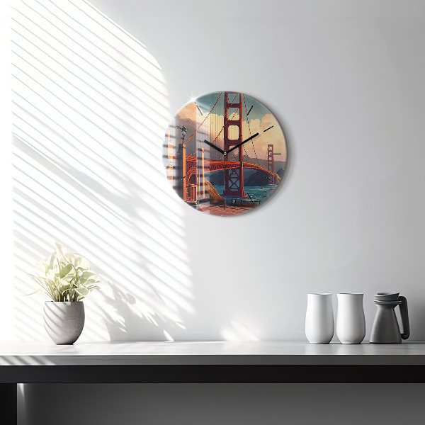 Ceas rotund de perete din sticlă Pod din San Francisco
