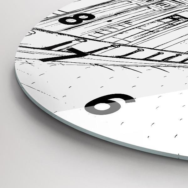 Ceas rotund de perete din sticlă Desen al orașului Provence