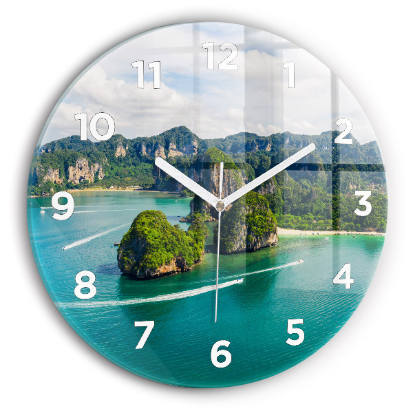 Ceas rotund de perete din sticlă Insula din Thailanda