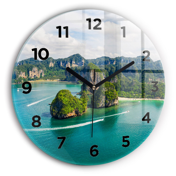 Ceas rotund de perete din sticlă Insula din Thailanda