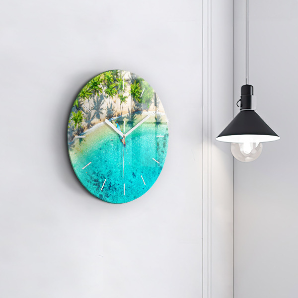 Ceas rotund de perete din sticlă Plaja tropicală Koh Tao