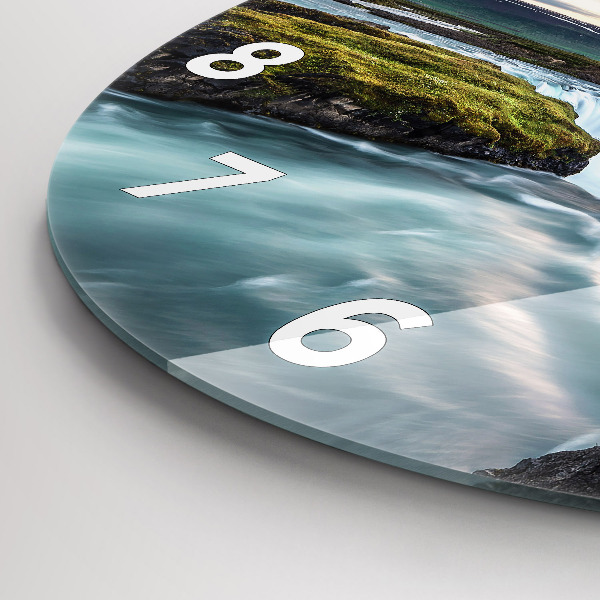 Ceas rotund de perete din sticlă Peisaj cu o cascadă