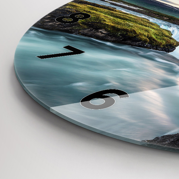 Ceas rotund de perete din sticlă Peisaj cu o cascadă