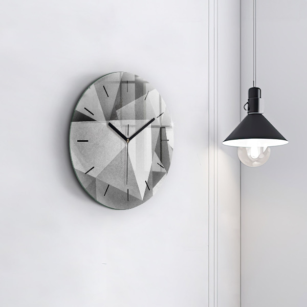 Ceas rotund de perete din sticlă Abstracție geometrică gri