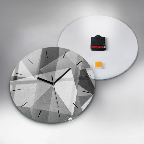 Ceas rotund de perete din sticlă Abstracție geometrică gri