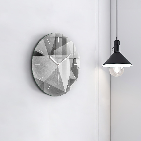 Ceas rotund de perete din sticlă Abstracție geometrică gri