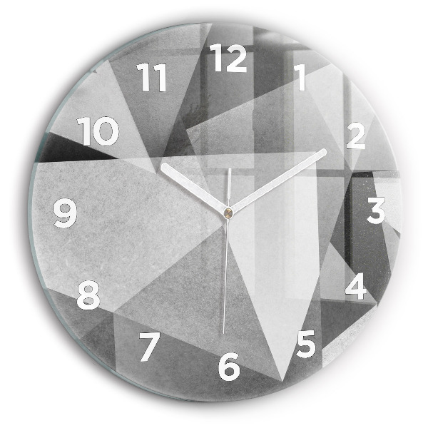 Ceas rotund de perete din sticlă Abstracție geometrică gri