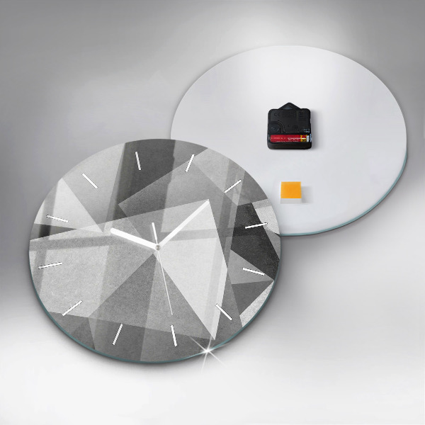 Ceas rotund de perete din sticlă Abstracție geometrică gri