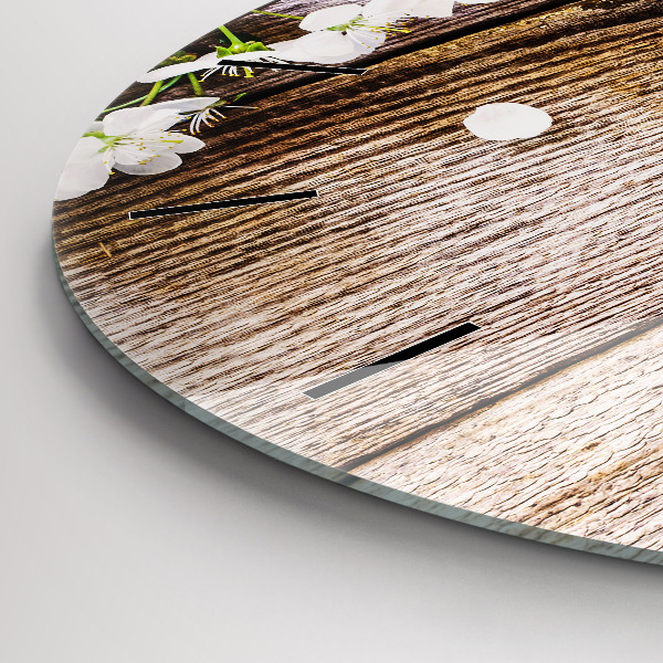 Ceas rotund de perete din sticlă Flori pe lemn