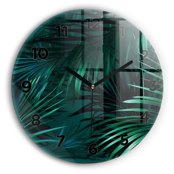 Ceas rotund de perete din sticlă Frunze tropicale