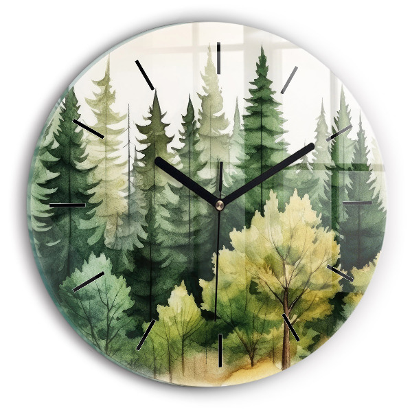 Ceas rotund de perete din sticlă Peisaj forestier
