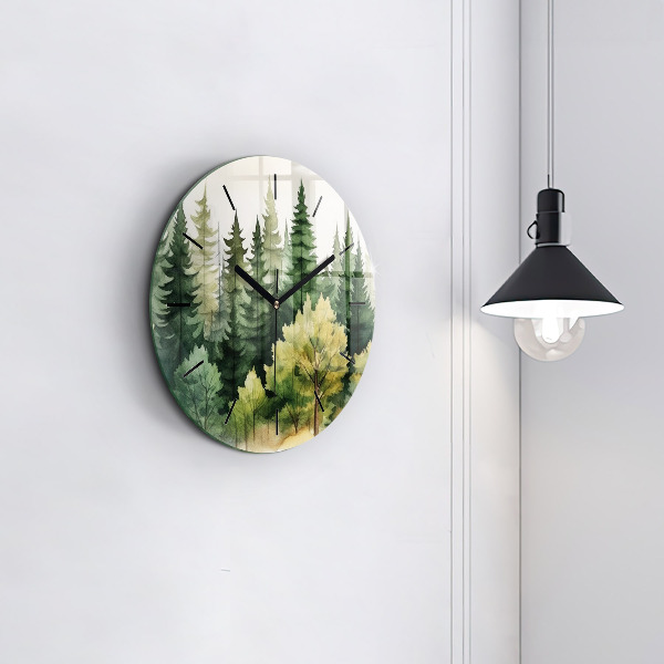 Ceas rotund de perete din sticlă Peisaj forestier