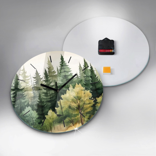 Ceas rotund de perete din sticlă Peisaj forestier