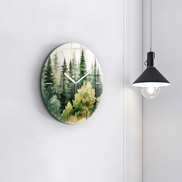 Ceas rotund de perete din sticlă Peisaj forestier