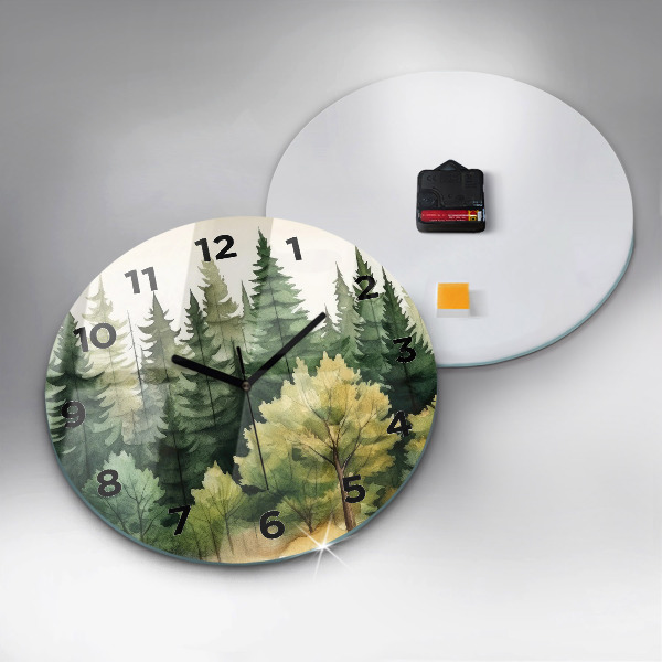 Ceas rotund de perete din sticlă Peisaj forestier