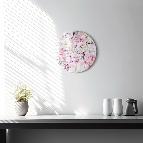 Ceas rotund de perete din sticlă Flori decorative