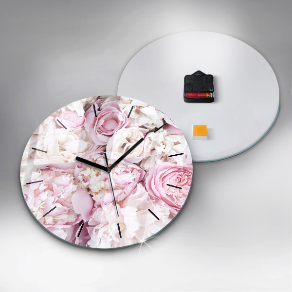 Ceas rotund de perete din sticlă Flori decorative