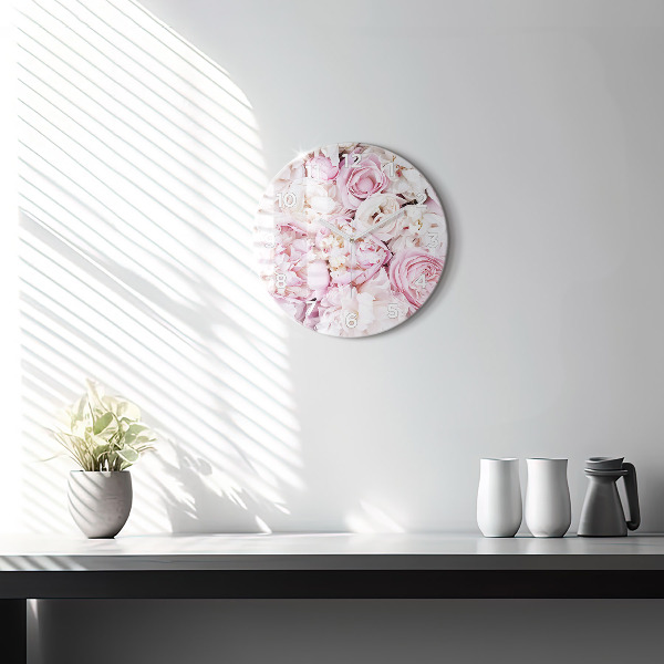 Ceas rotund de perete din sticlă Flori decorative