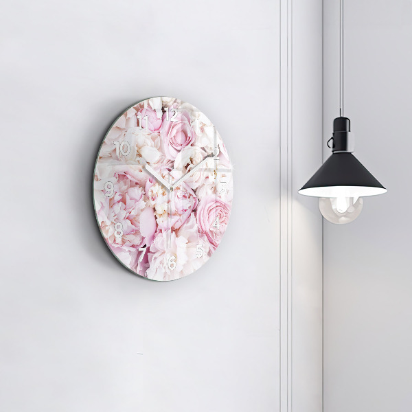Ceas rotund de perete din sticlă Flori decorative
