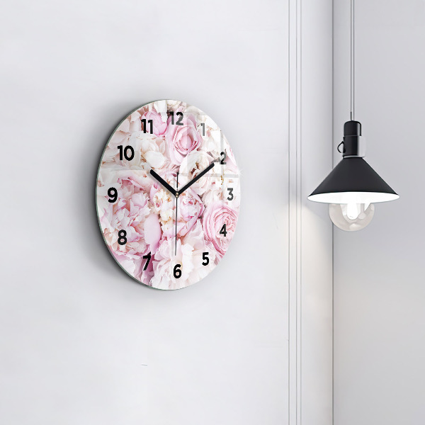 Ceas rotund de perete din sticlă Flori decorative
