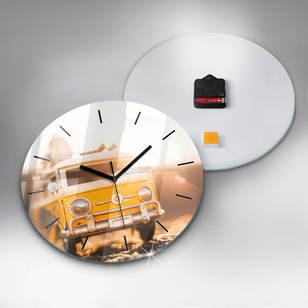Ceas rotund de perete din sticlă Masina in vacanta