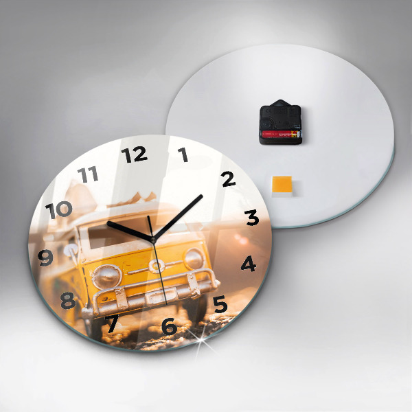 Ceas rotund de perete din sticlă Masina in vacanta