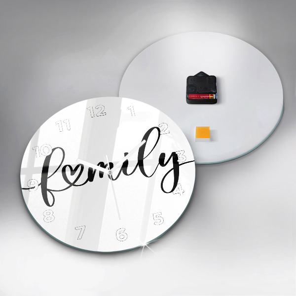 Ceas rotund de perete din sticlă Inscripție de familie și inimă
