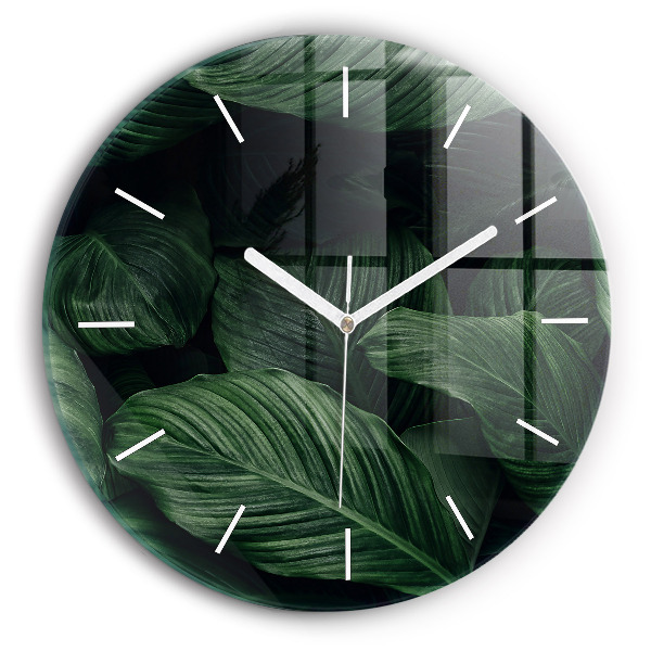 Ceas rotund de perete din sticlă Monstera tropicală