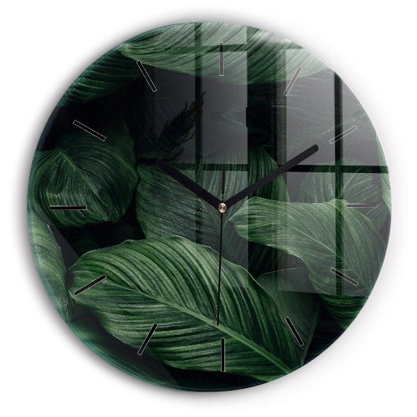 Ceas rotund de perete din sticlă Monstera tropicală