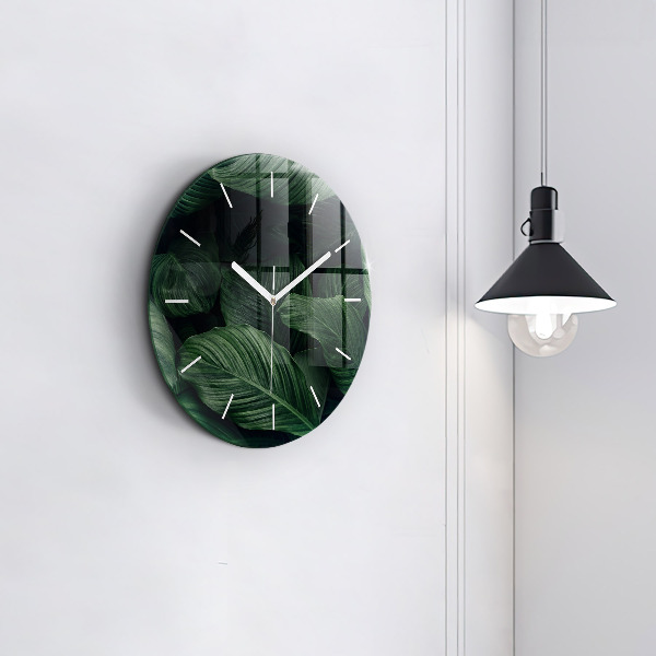 Ceas rotund de perete din sticlă Monstera tropicală