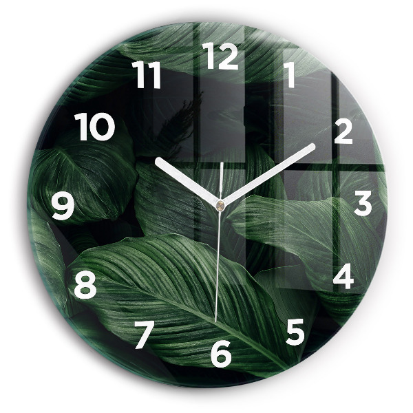 Ceas rotund de perete din sticlă Monstera tropicală