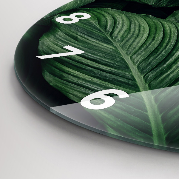 Ceas rotund de perete din sticlă Monstera tropicală