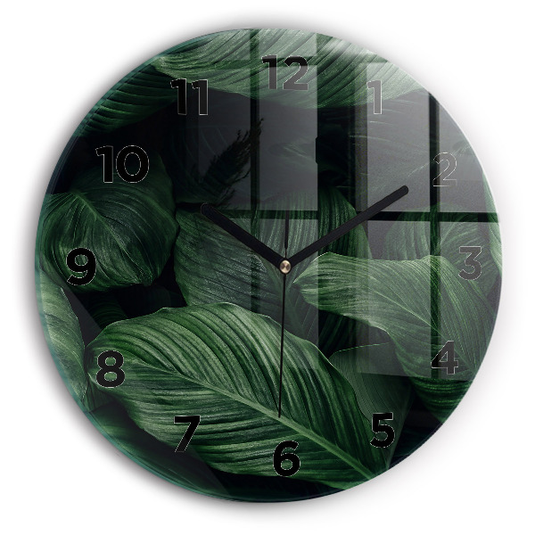 Ceas rotund de perete din sticlă Monstera tropicală