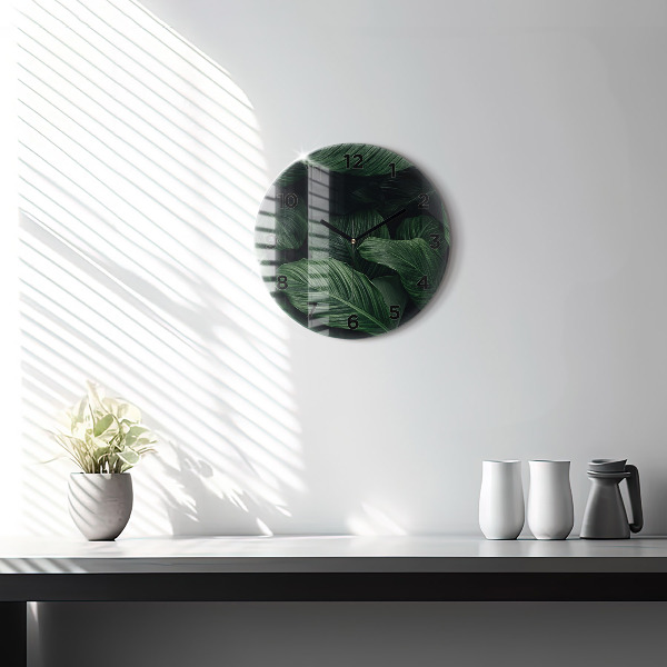 Ceas rotund de perete din sticlă Monstera tropicală