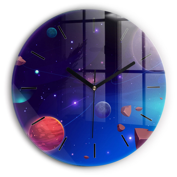 Ceas rotund de perete din sticlă Planete galaxie