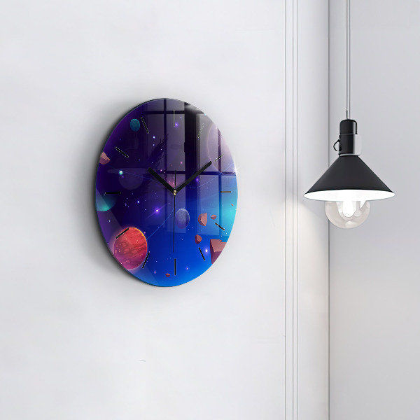 Ceas rotund de perete din sticlă Planete galaxie