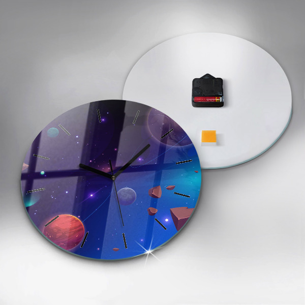 Ceas rotund de perete din sticlă Planete galaxie
