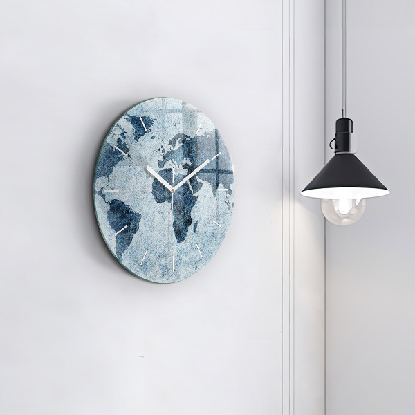Ceas rotund de perete din sticlă Harta lumii pictată