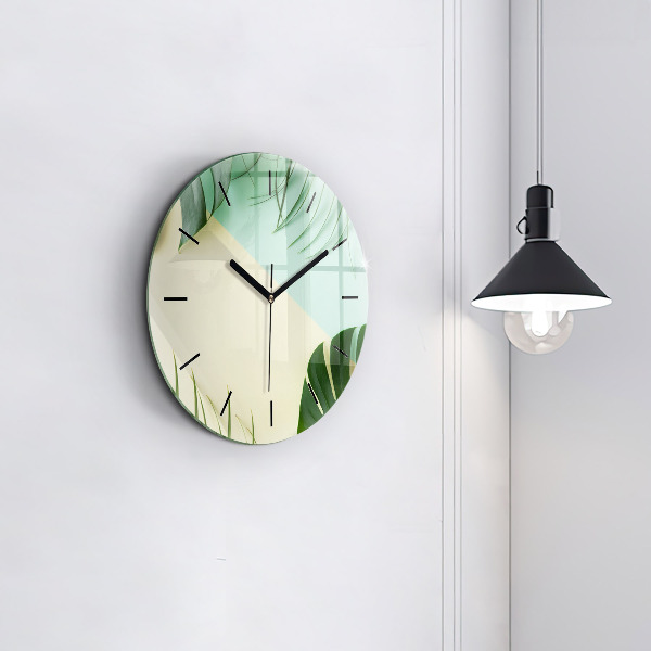 Ceas rotund de perete din sticlă Monstera pleacă