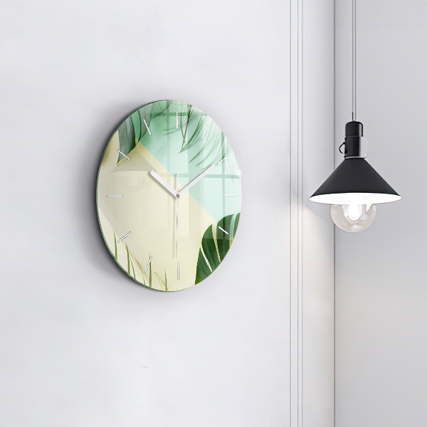 Ceas rotund de perete din sticlă Monstera pleacă