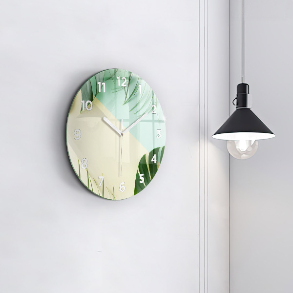 Ceas rotund de perete din sticlă Monstera pleacă