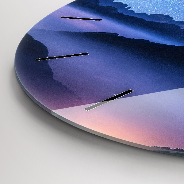 Ceas rotund de perete din sticlă Calea Lactee și munții