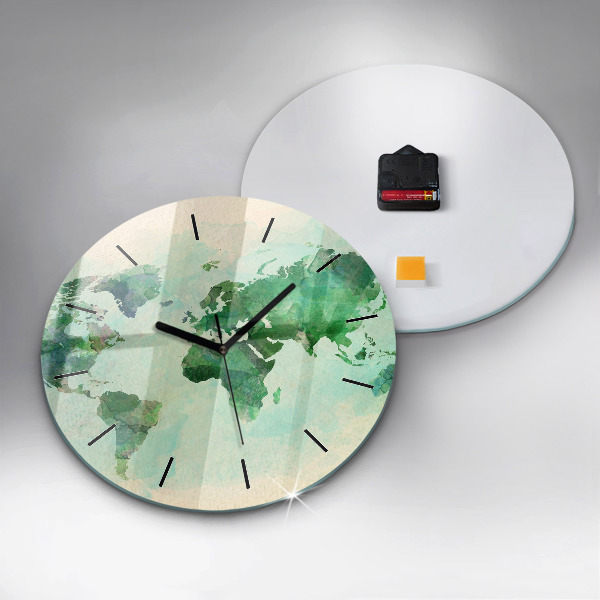Ceas rotund de perete din sticlă Harta lumii acuarela