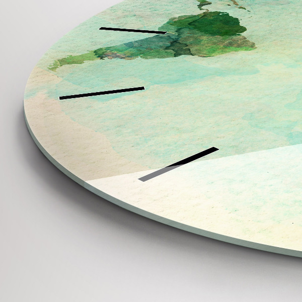 Ceas rotund de perete din sticlă Harta lumii acuarela