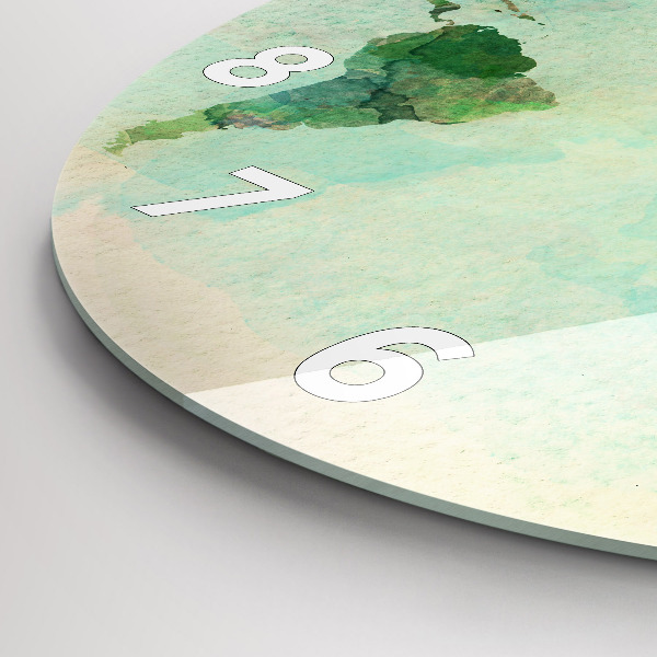 Ceas rotund de perete din sticlă Harta lumii acuarela