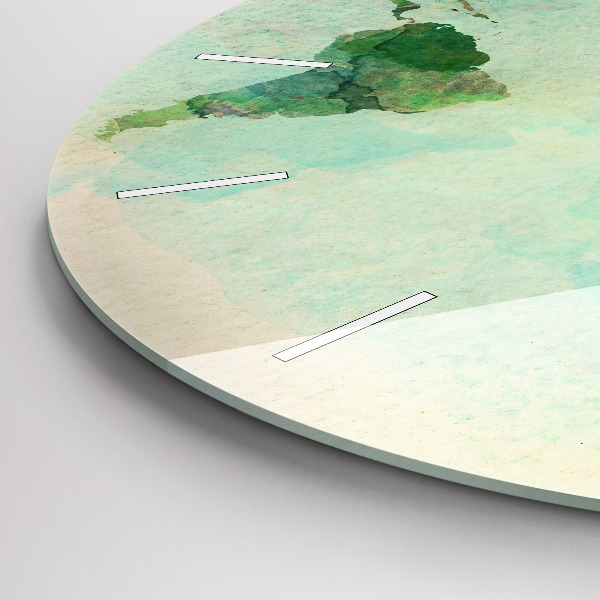 Ceas rotund de perete din sticlă Harta lumii acuarela