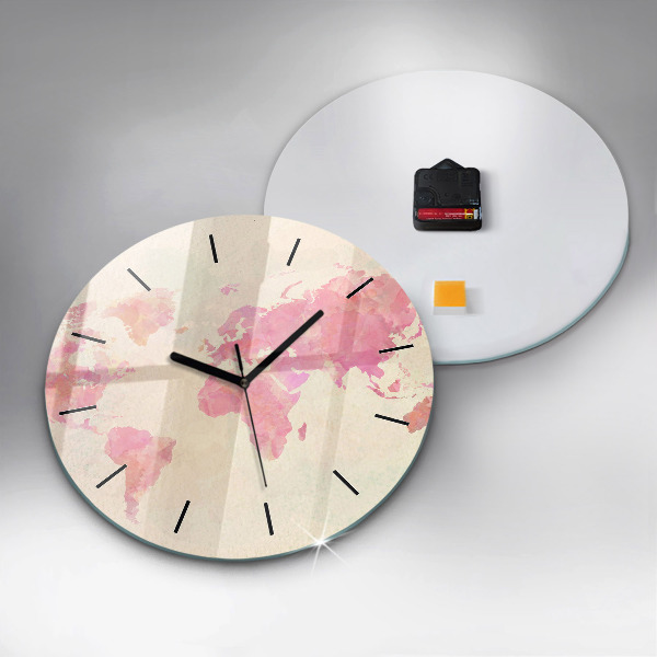 Ceas rotund de perete din sticlă Harta lumii acuarela