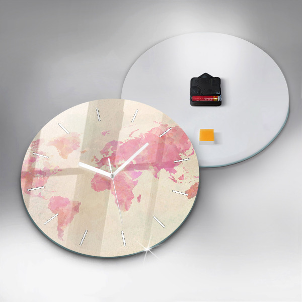 Ceas rotund de perete din sticlă Harta lumii acuarela