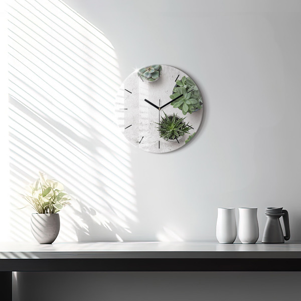 Ceas rotund de perete din sticlă Plante decorative